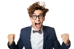 Young Businessman Excite and Exhilarate with Emotionally Complex on Transparent Background -  AI Generated png