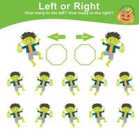 Mathematic activity page. Calculate and write the result. Left or Right worksheet for children vector