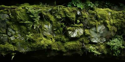 AI Generated. AI Generative. Mossy moss wet texture surface background decoration nature outdoor. Graphic Art photo