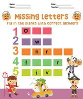 Missing Letters worksheet. Writing activity for children vector