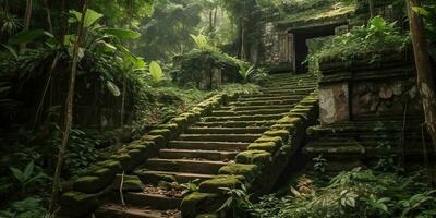 ai generado. ai generativo. antiguo antiguo selva bosque edificio ruina historia civilización al aire libre paisaje. gráfico Arte foto