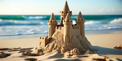 AI Generated. AI Generative. Beautiful fort sand castle. Vacation chill sea ocean vibe. Graphic Art photo