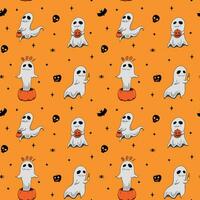 Cute seamless halloween pattern with ghosts vector