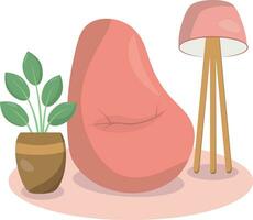a pink bean bag chair next to a lamp and plant vector