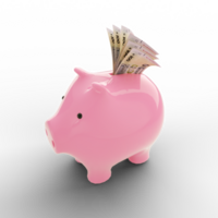 100 Uruguayan Peso Uruguayo notes inside pink Piggy Bank, money in piggy bank, savings concept, 3d rendering png