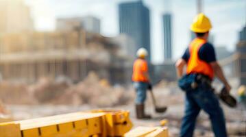 worker industrial quarry open mine. In background blurred loading photo