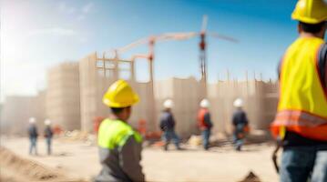 worker industrial quarry open mine. In background blurred loading photo