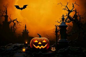 3D rendered product podium on a captivating Halloween themed background AI Generated photo