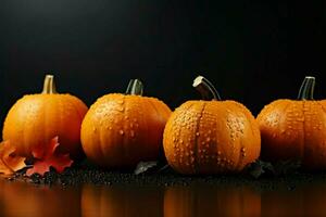 Spooky Halloween melons on black and orange backdrop, perfect for text AI Generated photo