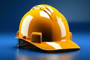 Yellow safety helmet pops against 3D rendered blue backdrop, creating impactful contrast AI Generated photo