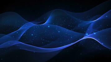luminoso azul ondulación partículas en oscuro antecedentes. generativo ai foto