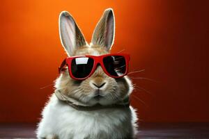 A rabbit with flair, adorned in stylish glasses, amidst simplicity AI Generated photo