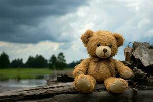 Vintage bear doll, a somber companion from a bygone era AI Generated photo