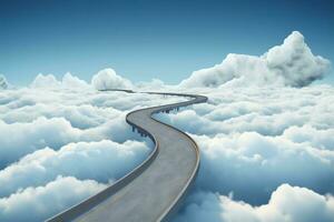 Floating highway in the clouds, a 3D transportation illustration design AI Generated photo