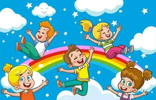 vector ilustración de arco iris y divertido niños vistoso dibujos animados
