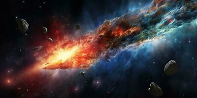 AI Generated. AI Generative. Galaxy outer space flying asteroid universe galaxy danger catastrophe. Graphic Art photo
