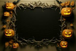 Evoke Halloween spirit with a 3D rendered pumpkin poster mock up AI Generated photo