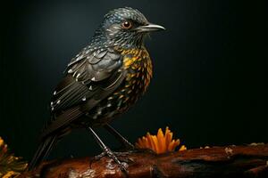 un miembro de el turdidae familia, turdus merula es el común mirlo ai generado foto