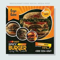 Fast food restaurant business marketing social media post or web banner template design with abstract background, logo and icon. Fresh pizza, burger and pasta online sale promotion flyer or poster. vector