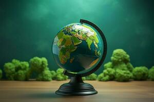 Conservation emblem. World globe on green signifies Earths environmental protection AI Generated photo