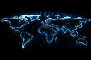 Luminous dots form abstract world map, embodying the globalization concept AI Generated photo