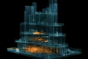 intrincado 3d representación. aislado negro X rayo edificio en meticuloso detalle ai generado foto