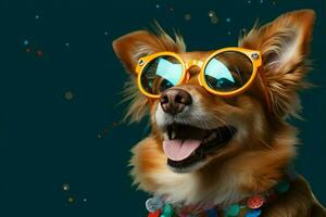 Canine charm shines in glasses, complementing the dogs infectious smile AI Generated photo