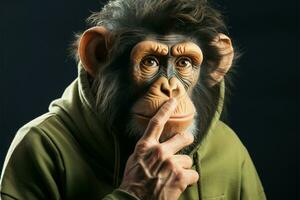 Monkey gesturing for silence, a humorous expression of quietude AI Generated photo