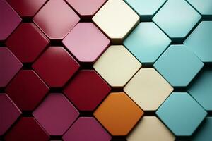 Pastel hued hexagons compose a minimalist, colorful background with banner utility AI Generated photo