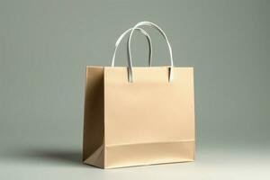 White paper bag, complete with handle, against a neutral beige backdrop AI Generated photo