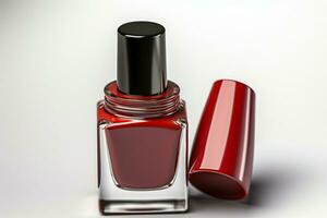 a bottle of red nail polish on a white background AI Generated photo