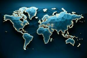 Geometric 3D world map background, perfect for global themed presentations AI Generated photo