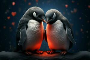 Penguin pairs affectionate postcard, capturing Valentines Days romantic spirit AI Generated photo