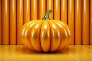 Dynamic display Abstract podium, 3D pumpkin on vibrant orange backdrop AI Generated photo