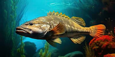 AI Generated. AI Generative. Realistic photo illustration of atlantic cod fish. Fishing underwater wild nautical world. Graphic Art