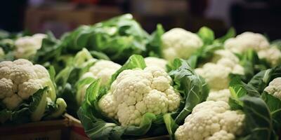 AI Generated. AI Generative. Fresh green white eco organic cauliflower vegetable food. Store promotion background. Graphic Art photo