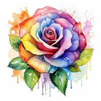 Bright colorful watercolor flower, abstract rose, clipart on a white background. Generative AI photo