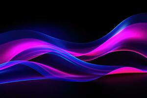 Dark abstract neon background, pink blue waves. Generative AI photo