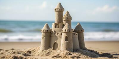 AI Generated. AI Generative. Beautiful fort sand castle. Vacation chill sea ocean vibe. Graphic Art photo