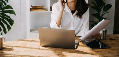 Business Man Financial Inspector and Secretary Making Report, Calculating or Checking Balance. Internal Revenue Service Inspector Checking Document Audit Concept photo