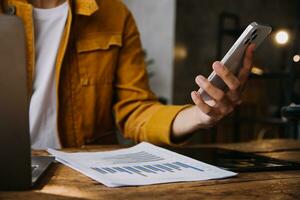 Business Man Financial Inspector and Secretary Making Report, Calculating or Checking Balance. Internal Revenue Service Inspector Checking Document Audit Concept photo