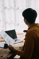 Business Man Financial Inspector and Secretary Making Report, Calculating or Checking Balance. Internal Revenue Service Inspector Checking Document Audit Concept photo