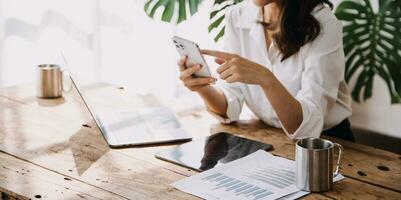 Business Man Financial Inspector and Secretary Making Report, Calculating or Checking Balance. Internal Revenue Service Inspector Checking Document Audit Concept photo
