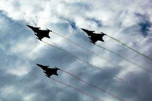 Hungarian SAAB JAS 39 Gripen Military fighter jet plane. Air force flight operation. Aviation and aircraft. Air defense. Military industry. Fly and flying. photo