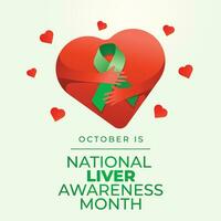 National Liver Awareness Month vector design template good for celebration usage. green ribbon vector illustration. flat design. vector eps 10.