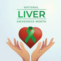 National Liver Awareness Month vector design template good for celebration usage. green ribbon vector illustration. flat design. vector eps 10.