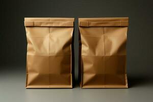 Practical design, White background showcases dual view brown paper bag packaging template AI Generated photo