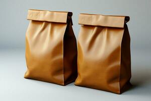 Clean presentation, White backdrop highlights brown paper bag template, both sides shown AI Generated photo