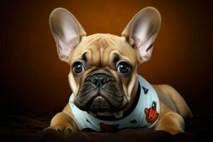 encantador retrato de un gracioso francés buldog perrito ai generado foto