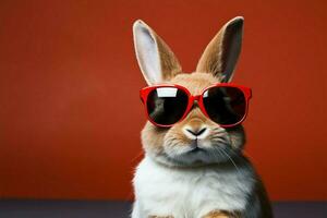 Bunny flaunts trendy eyewear in front of a minimalist backdrop AI Generated photo